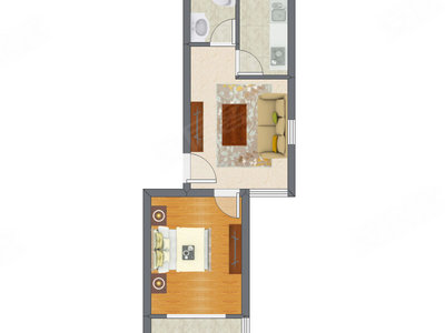 1室1厅 51.27平米户型图