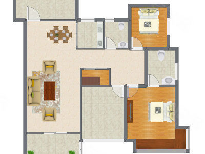 1室2厅 94.32平米户型图