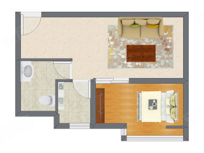 1室1厅 61.28平米户型图