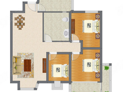 3室2厅 121.55平米户型图