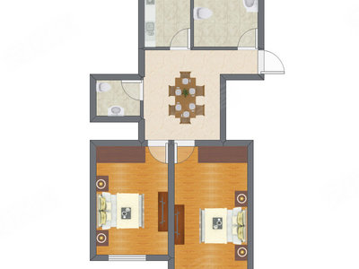 2室1厅 52.35平米户型图