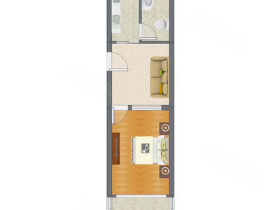 1室1厅 44.42平米户型图