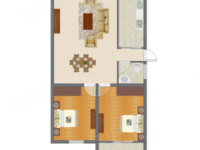 2室2厅 85.77平米户型图