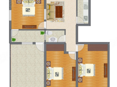 3室1厅 90.95平米户型图