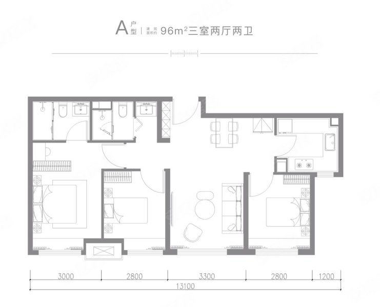 华曦府3室2厅2卫96㎡南北720万