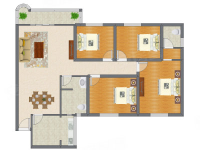 4室2厅 164.16平米户型图