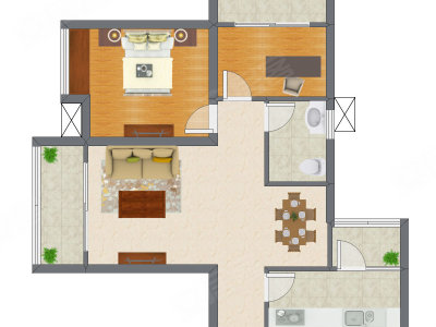 2室2厅 62.83平米户型图