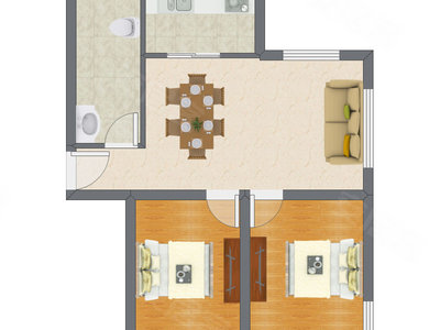 2室2厅 84.95平米户型图