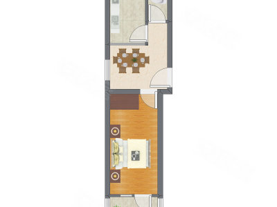 1室1厅 39.68平米户型图