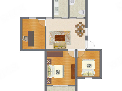 2室1厅 50.22平米户型图