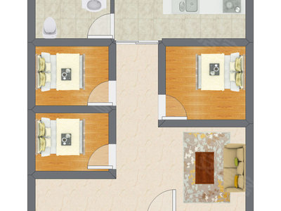 3室1厅 64.00平米