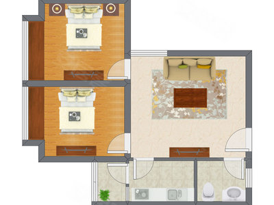 2室1厅 51.00平米