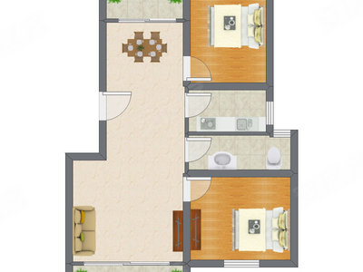 2室2厅 88.74平米户型图