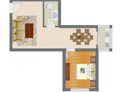 1室2厅 52.90平米户型图