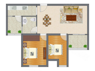 2室2厅 83.76平米户型图