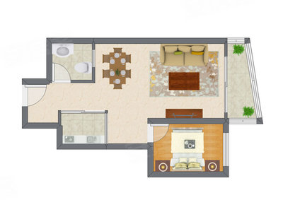 1室2厅 56.26平米户型图