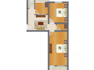 2室1厅 76.47平米户型图