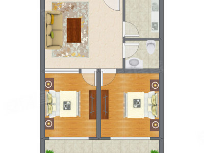 2室1厅 75.86平米户型图
