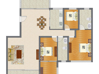 3室2厅 142.22平米户型图