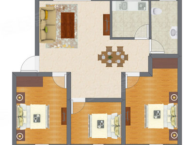 3室2厅 64.30平米