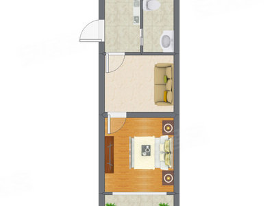 1室1厅 40.16平米户型图