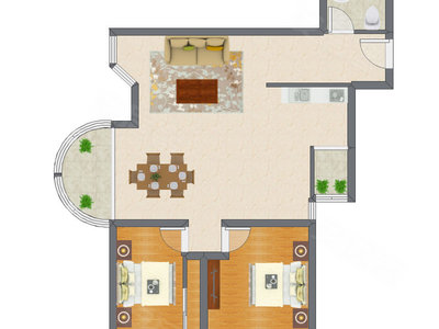 2室2厅 104.37平米户型图