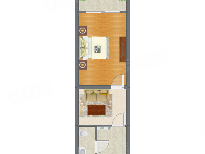 1室1厅 38.85平米户型图