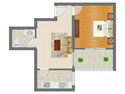 1室1厅 57.00平米户型图