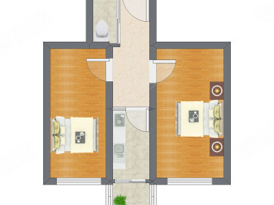 2室1厅 48.60平米