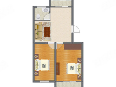 2室1厅 53.45平米户型图