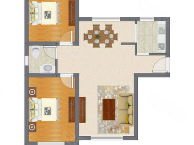 2室2厅 96.19平米户型图