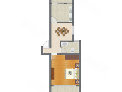 1室1厅 41.70平米户型图
