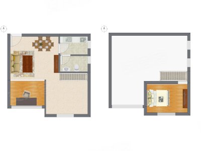 1室1厅 36.89平米户型图