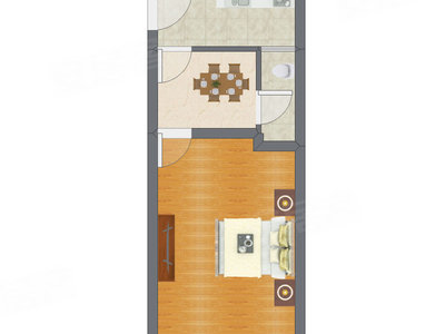 1室1厅 32.92平米户型图