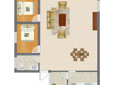 2室1厅 73.44平米户型图