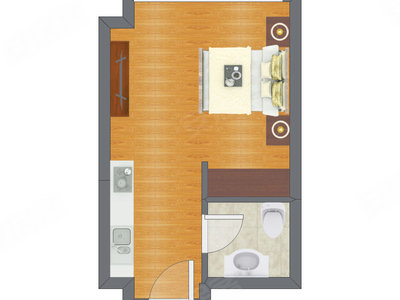 1室0厅 21.60平米户型图