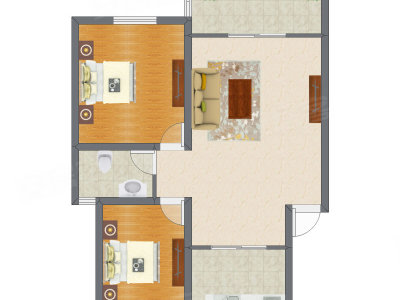 2室1厅 74.85平米户型图