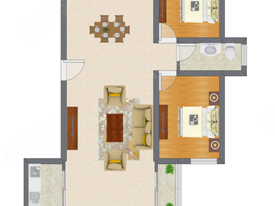 2室1厅 90.28平米户型图