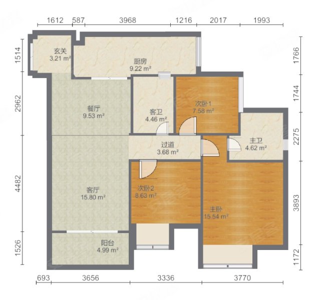 贝蒙天地3室2厅2卫99㎡南北72万