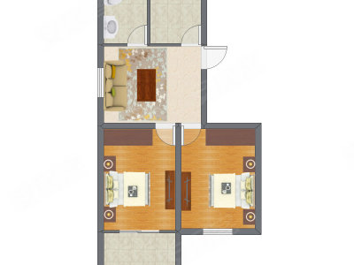 2室1厅 55.41平米户型图