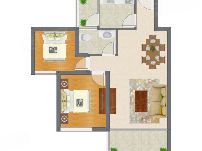 2室2厅 80.23平米户型图