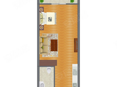 1室1厅 43.95平米户型图
