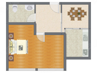 1室2厅 49.48平米户型图