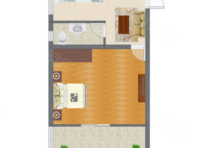 1室1厅 44.39平米户型图