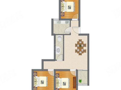 3室1厅 54.23平米户型图