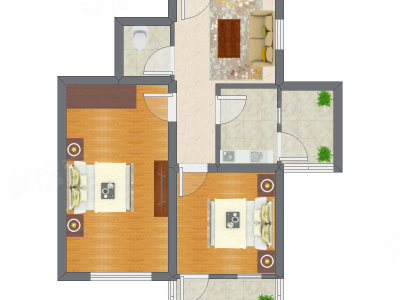 2室1厅 65.99平米
