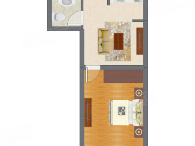 1室1厅 34.30平米户型图