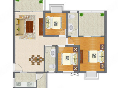3室2厅 91.35平米户型图