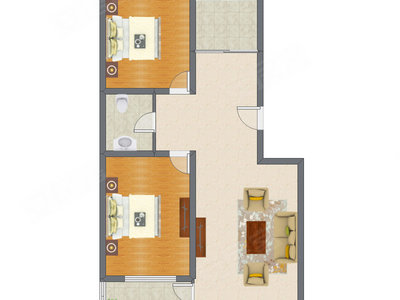 2室1厅 88.45平米户型图