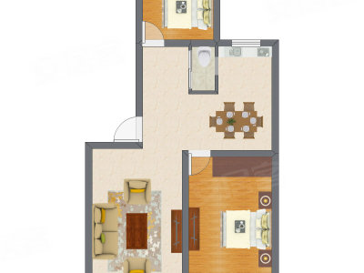 2室2厅 60.91平米户型图